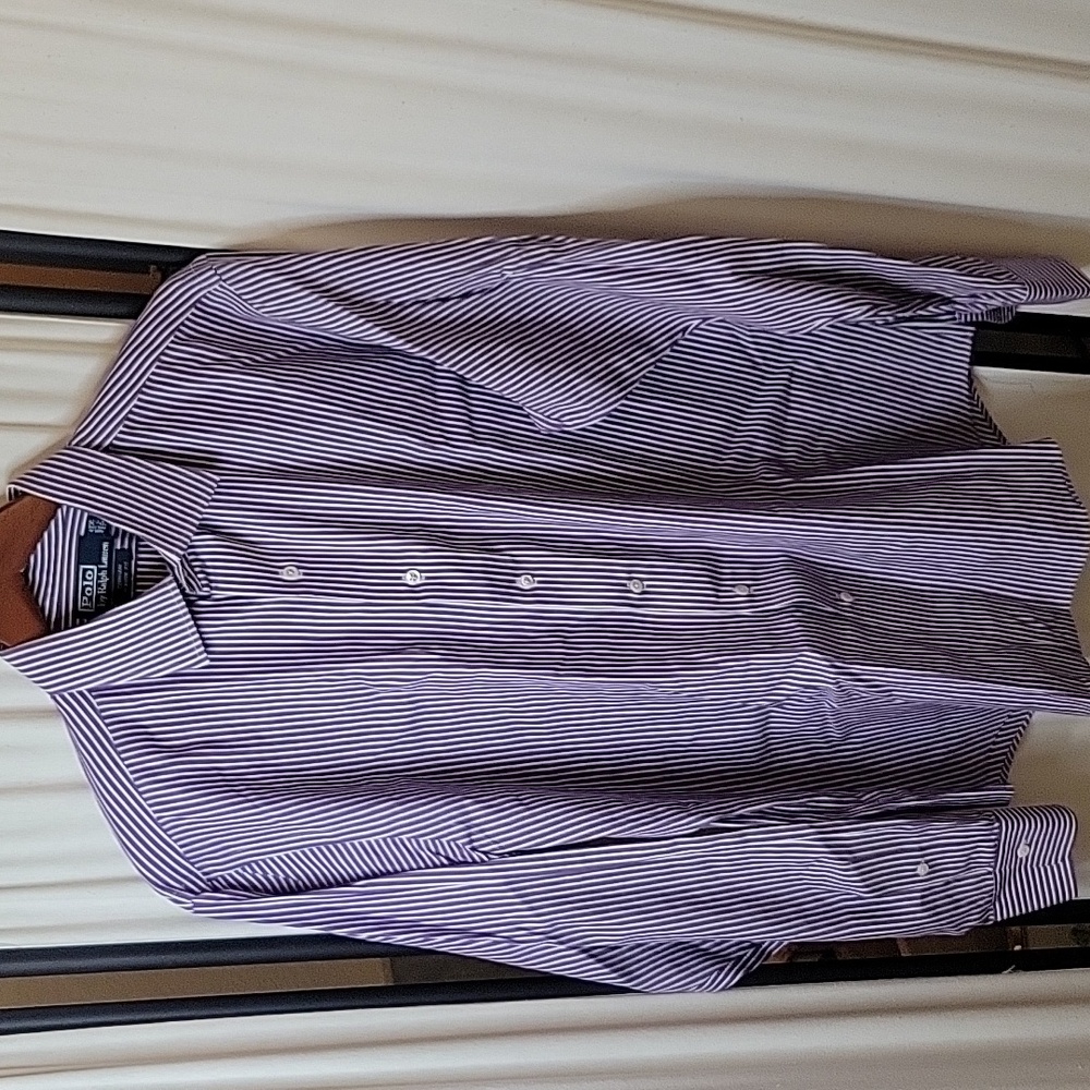 Polo by Ralph Lauren Curham Classic Fit, Men's Purple with White Stripes 16.5-36